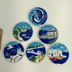 HAND PAINTED COASTERS FROM GREECE IN HOLDER